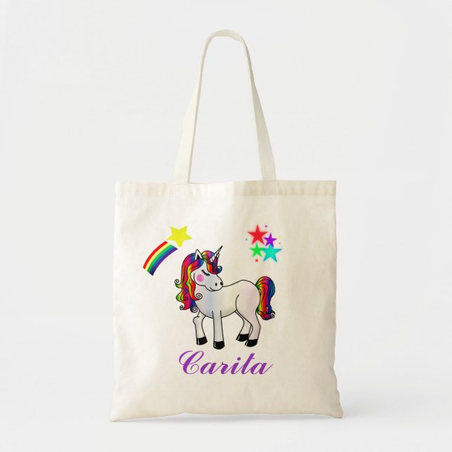 Bolsa Tote Unicórn e Stars Tote Bag Personalizado (Frente)