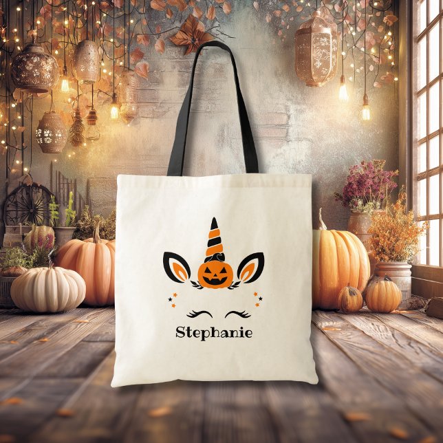 Bolsa Tote Unicorn Jack O Lantern With Name (Criador carregado)