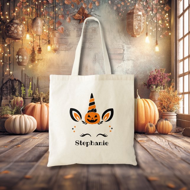 Bolsa Tote Unicorn Jack O Lantern With Name (Criador carregado)