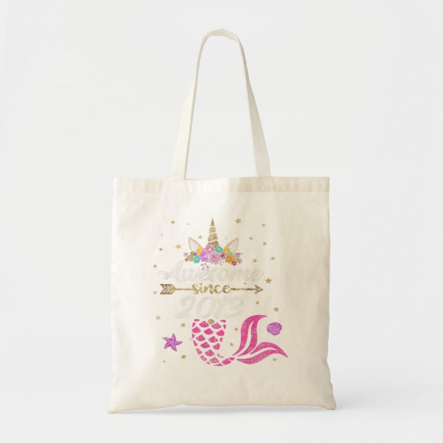Bolsa Tote Unicorn Mermaid Birthday - Incrível Desde 2013 Tee (Frente)