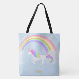 Bolsa Tote Unicorn Personalizado Bag | Arco-íris Dourado
