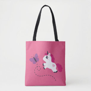 Bolsa Tote Unicórnio Branco Bonito com Borboleta