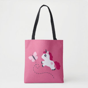 Bolsa Tote Unicórnio Branco Bonito com Borboleta