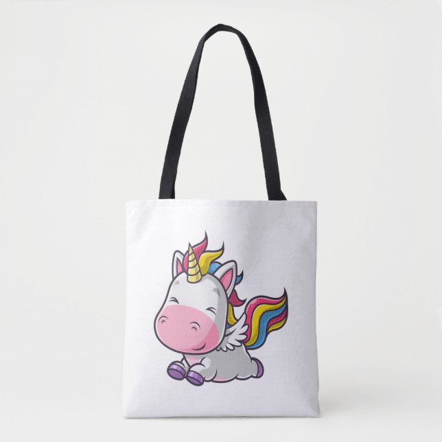 Bolsa Tote Unicórnio Cute em execução (Frente)