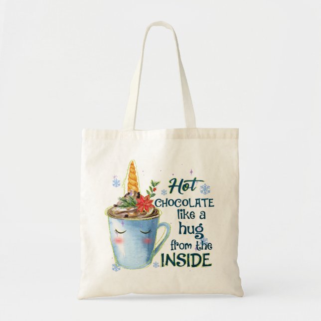 Bolsa Tote Unicórnio de Chocolate Quente | Cozy Unicorn Winte (Frente)