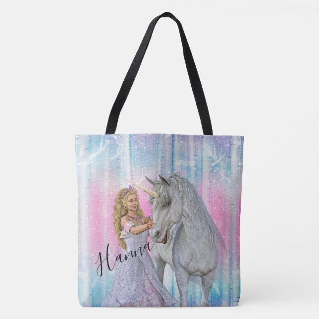 Bolsa Tote Unicórnio e Princesa (Frente)