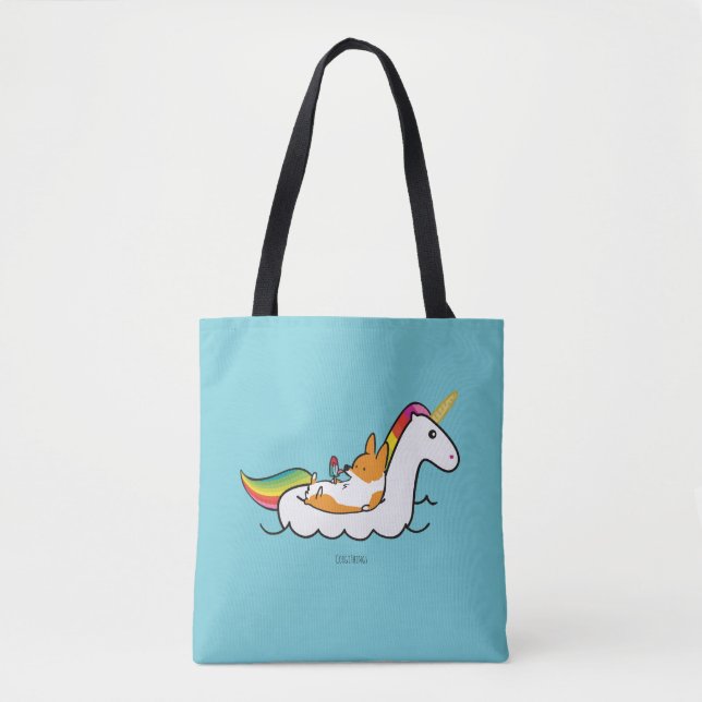 Bolsa Tote Unicórnio Floatie do Corgi (Frente)