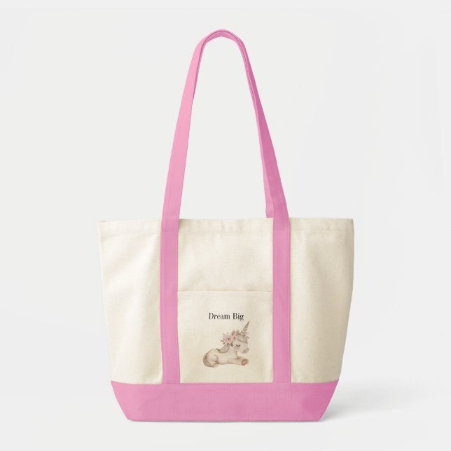 Bolsa Tote Unicórnio Floral Branco Rosa Doce (Frente)