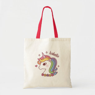 Bolsa Tote Unicórnio Fofo com Crina Colorida Doodle Nome de M
