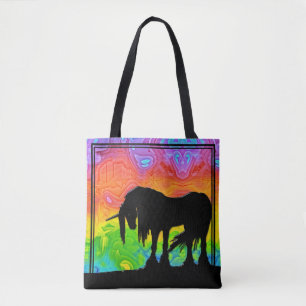 Bolsa Tote Unicórnio místico (abstrato cor de laranja/verde/a
