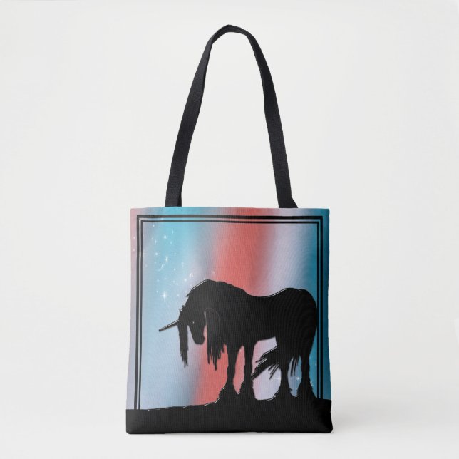 Bolsa Tote Unicórnio místico (vermelho e azul) (Frente)