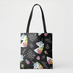 Bolsa Tote Unicórnio, morango, abacaxi, desenhos de sorvete