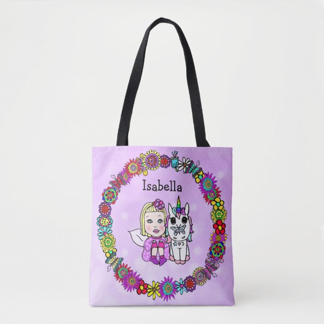 Bolsa Tote Unicórnio Personalizado e Roxo Fada (Frente)