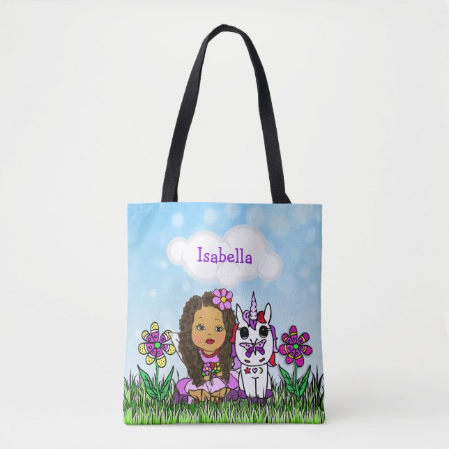Bolsa Tote Unicórnio Personalizado e Roxo Fada (Frente)