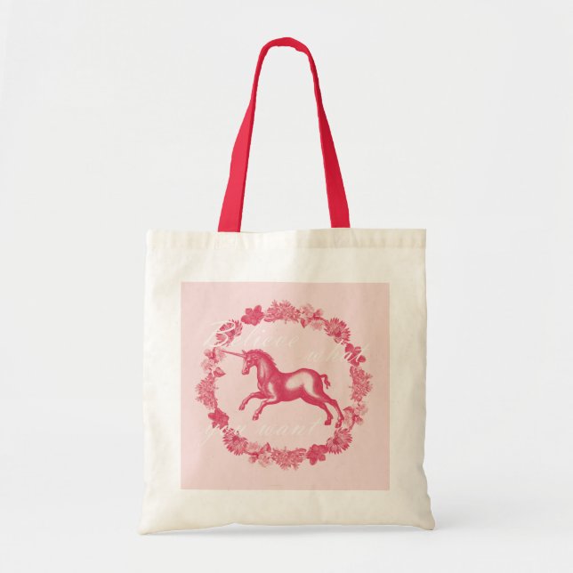 Bolsa Tote Unicórnio rosa e flores (Frente)
