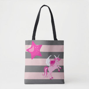 Bolsa Tote Unicórnio Rosa Fofo e Estrela Rosa