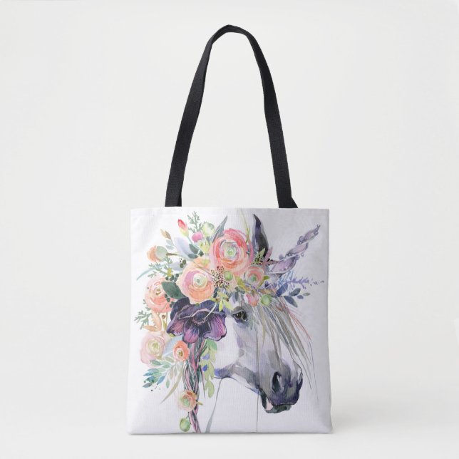 Bolsa Tote Unicórnio Vestido Floral (Frente)