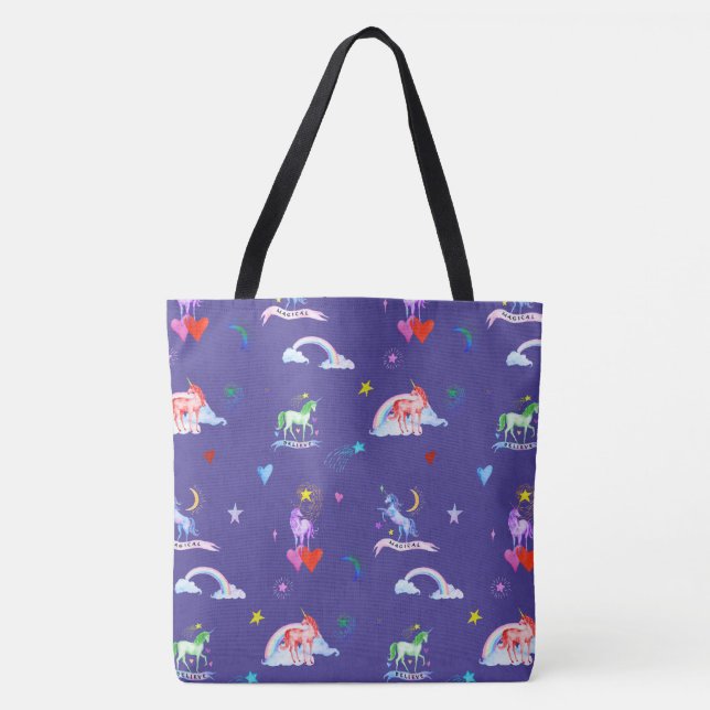 Bolsa Tote Unicórnios de Aquarela (Frente)