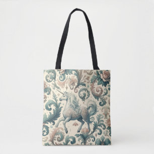 Bolsa Tote Unicórnios Místicos Vitorianos: Floral Encantado