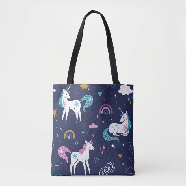 Bolsa Tote Unicórnios Rainbows: Bela Cartoon Sem Fios (Frente)