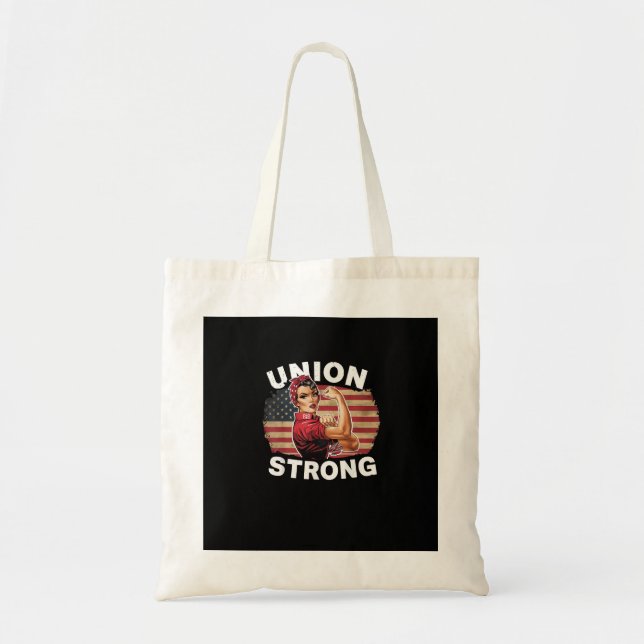 Bolsa Tote Union Strong - Labour Day Messy Bun USA Flag (Frente)