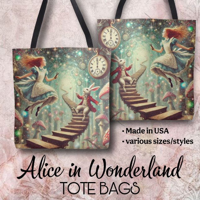 Bolsa Tote Unique Wonderland Art Alice Rabbit Hole (Criador carregado)