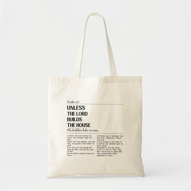 Bolsa Tote Unless The Lord Builds Psalm 127 Bag (Frente)
