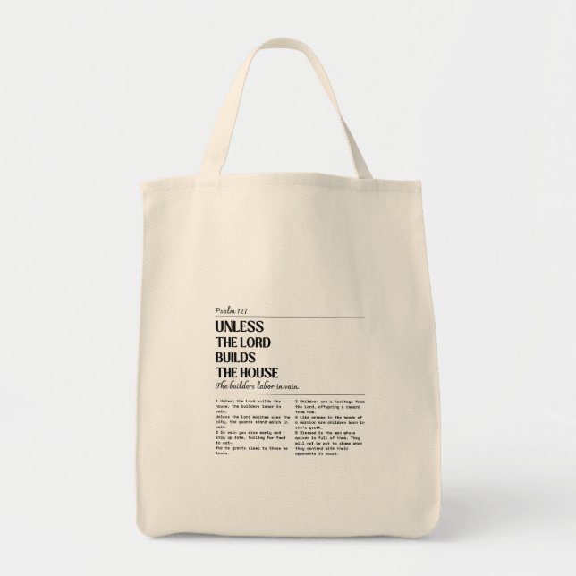 Bolsa Tote Unless The Lord Psalm 127 Grocery Bag (Frente)