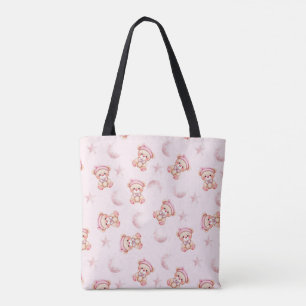 Bolsa Tote Ursa Adormecida Fofa com Lua e Estrelas Sem Costur