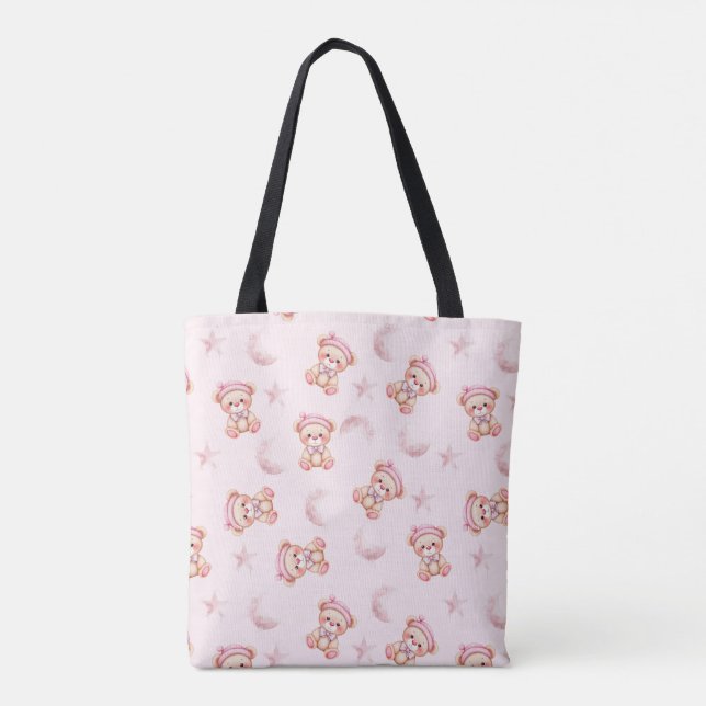 Bolsa Tote Ursa Adormecida Fofa com Lua e Estrelas Sem Costur (Verso)