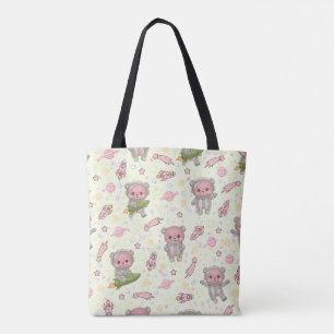 Bolsa Tote Ursa Astronauta Espacial Fofa Padrão Sem Costura