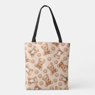 Bolsa Tote Ursa de Leite e Biscoitos Fofa Padrão Sem Costura