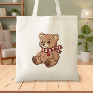 Bolsa Tote Ursa de Pelúcia Fofa com Cachecol Listrado