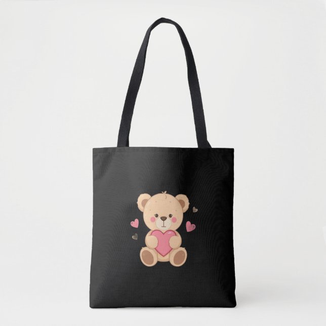 Bolsa Tote Ursa Teddy Fofa Segurando Coração – amor (Frente)
