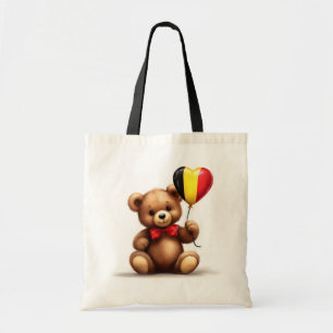 Bolsa Tote ursinho de peluche e balão com a bandeira belga.