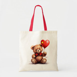 Bolsa Tote ursinho de peluche e balão com a bandeira chinesa.