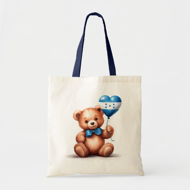 Bolsa Tote ursinho de peluche e balão com a bandeira honduren (Frente)