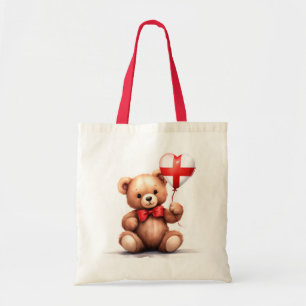 Bolsa Tote ursinho de peluche e balão com a bandeira inglesa.