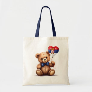 Bolsa Tote ursinho de peluche e balão com a bandeira sérvia.
