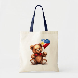 Bolsa Tote ursinho de pelúcia e balão com a bandeira filipina