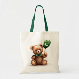 Bolsa Tote ursinho de pelúcia e balão com a bandeira paquista