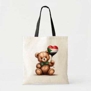 Bolsa Tote ursinho de pelúcia e balão com a bandeira sudanesa