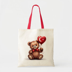 Bolsa Tote ursinho de pelúcia e balão com a bandeira turca.