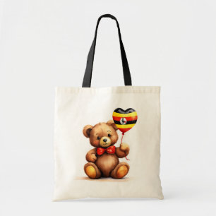 Bolsa Tote ursinho de pelúcia e balão com a bandeira ugandesa