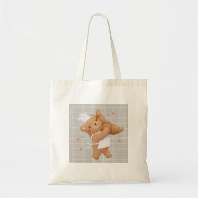 Bolsa Tote Ursinho o padeiro com o croissant (Frente)
