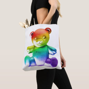 Bolsa Tote Urso arco-íris com metal escovado do SlipperyJoe