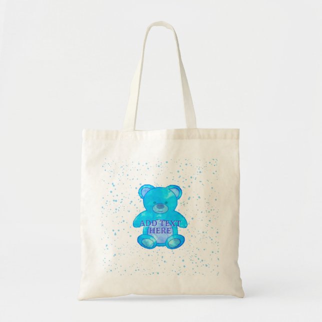 Bolsa Tote Urso Bebê Escuro em Texto Personalizado Azul (Frente)