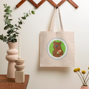Bolsa Tote Urso Bonito com Sorvete e animal divertido