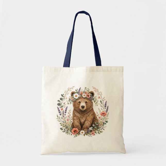 Bolsa Tote Urso Botânico Floral da Floresta (Frente)