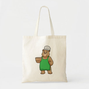 Bolsa Tote Urso como Cozinheiro com placa de Cozinhar e Bowl